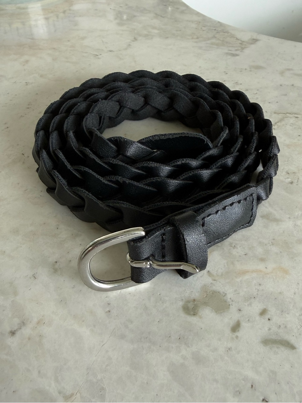 Women's Braided Faux Leather Belt with Metal Buckle - Black - L/XL